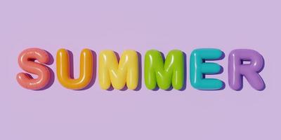 Colorful balloon text of summer isolate on purple background, Summer time concept, 3d rendering. photo