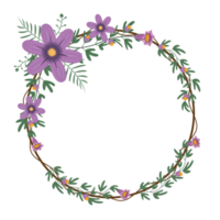 Round wreath with twigs with pueple floral  .design graphic png