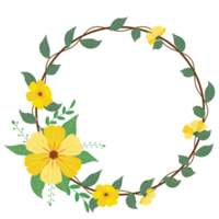 Round wreath with twigs with Yellow floral  .design graphic png