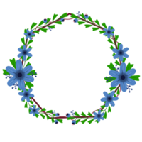 Round wreath with twigs with blue floral  .design graphic png