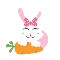 lindo conejo rosa de dibujos animados con una zanahoria png