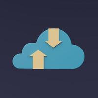Representación 3d del símbolo de la nube azul con línea de flecha aislada en el fondo oscuro, tecnología de almacenamiento en la nube, información de datos de transferencia, estilo minimalista. foto