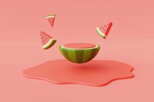 3d rendering of watermelon isolated on red background,summer vacation concept,summer elements,minimal style.3d render. photo