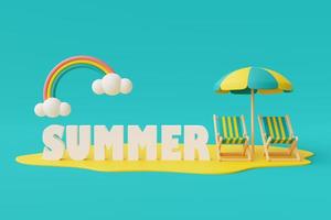 Representación 3d del concepto de vacaciones de verano con elementos coloridos de verano, estilo minimalista. foto