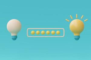 3d render yellow lightbulb on blue background,idea loading concept,creativity for business idea,minimal style,3d rendering. photo