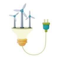 light bulb with wind turbine and power plug,Alternative source of electricity,Happy earth day,World environment day,Eco friendly,3d rendering. photo