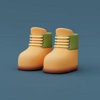 Render 3d de zapatos de senderismo aislados sobre fondo azul, equipo de campamento, concepto de vacaciones de vacaciones. estilo minimalista. foto