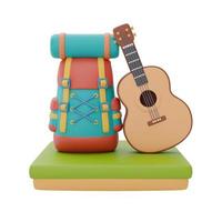 travel backpack with camping equipment,guitar,summer camp concept,3d rendering. photo
