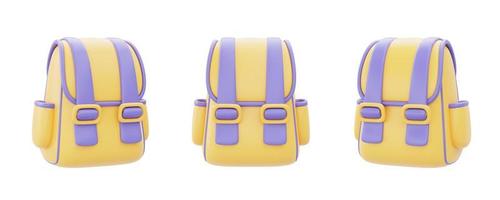 Set of backpack isolated on white background, back to school concept object collection, 3d rendering. photo