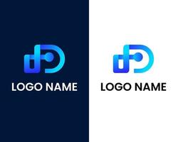 letter p and d with tech logo design template vector