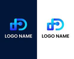 letra p y d con plantilla de diseño de logotipo tecnológico vector