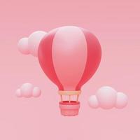 Render 3d de globo aerostático rosa en el cielo, turismo y concepto de viaje, día de san valentín, vacaciones de vacaciones. estilo minimalista. foto