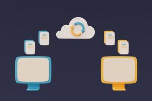 concepto de tecnología de almacenamiento en la nube, base de datos en línea, información de datos de transferencia, estilo mínimo. Representación 3d. foto