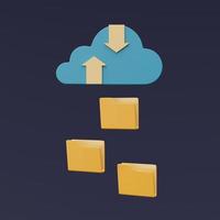 concepto de tecnología de almacenamiento en la nube, símbolo de nube azul con icono de carpeta, base de datos en línea, información de datos de transferencia, estilo mínimo. Representación 3d. foto