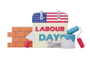 Labour day,calendar with american flag,Construction tools and equipment.3d rendering photo