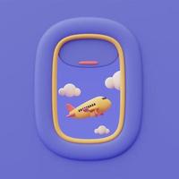 3d render of airplane window with airplane in the sky,Tourism and travel concept,holiday vacation.minimal style. photo