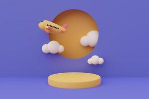 3d render of empty podium stage with  airplane  surrounded by cloud  for showing or presentation,minimal style. photo