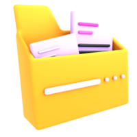 3d render folder file with document paper isolated illustration png