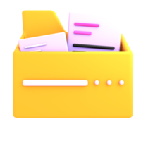 3d render folder file with document paper isolated illustration png