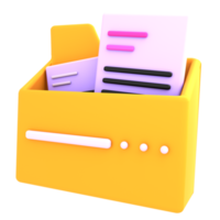 3d render folder file with document paper isolated illustration png