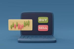 red and green candlestick trade chart on computer laptop screen with words SELL and BUY,Stock market,Forex,online trading concept,minimal style,3d rendering. photo