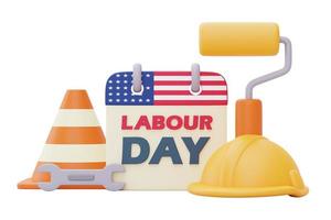 Labour day,calendar with american flag,Construction tools and equipment.3d rendering photo