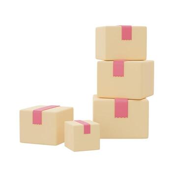 Parcel boxes isolated on white background, shopping and delivery object collection, 3d rendering. photo