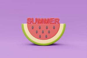 Slice of watermelon isolate on purple background, summer fruits, 3d rendering. photo