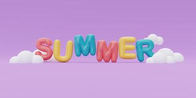 Summer time concept with colorful balloon and cloud on purple background, 3d rendering. photo