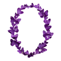 Purple wreath with butterflies, flowers and hearts. Wreath frame, watercolour background. png