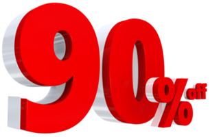 Discount 90 percent red offer in 3d png