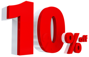 Discount 10 percent red offer in 3d png