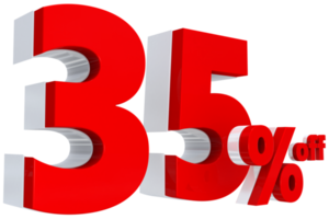 Discount 35 percent red offer in 3d png