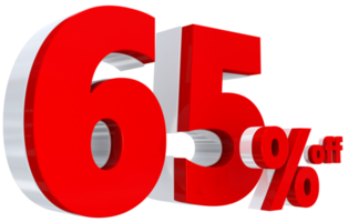 Discount 65 percent red offer in 3d png