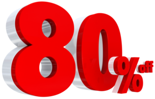 sconto 80 percento offerta rossa in 3d png