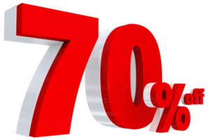 Discount 70  percent red offer in 3d png