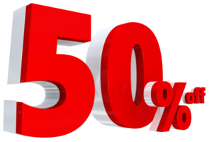 Discount 50 percent red offer in 3d png