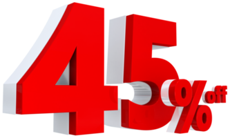 Discount 45 percent red offer in 3d png