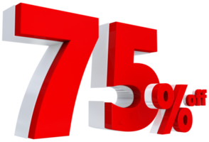 Discount 75 percent red offer in 3d png