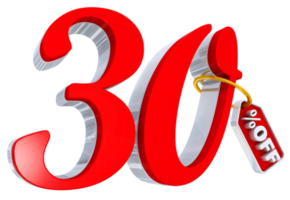 30 por ciento de oferta roja en 3d png