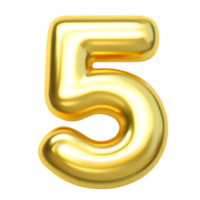 Number 5 gold 3d png