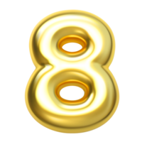 número 8 ouro 3d png