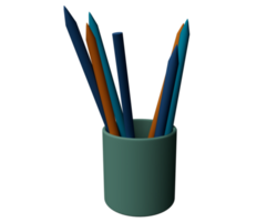 elemento de diseño abstracto 3d renderizado de bolígrafos con portalápices concepto minimalista png