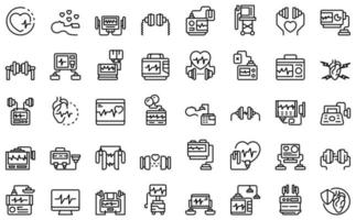 Defibrillator icons set, outline style vector