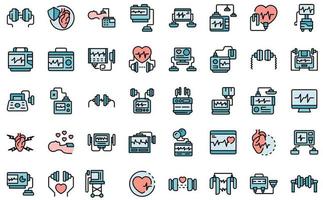 Defibrillator icons set line color vector