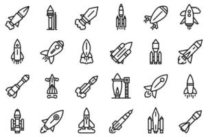 Spacecraft launch icons set, outline style vector