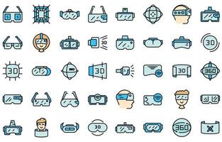 iconos de gafas virtuales establecer vector de color de línea