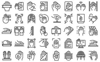 Palm scanning icons set outline vector. Biometric signature vector