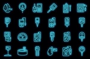 Ph meter icons set vector neon