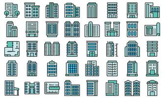 Multistory building icons set line color vector